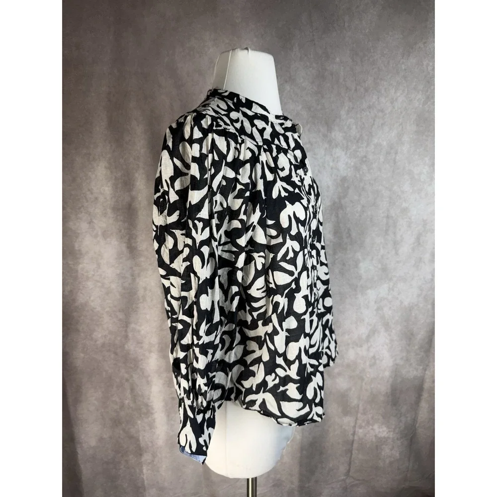 Danielle Knoll x Anthropologie Cotton Bird Print Puff Sleeve Blouse Size XS - Picture 7 of 8
